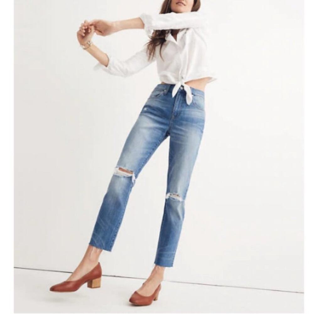 Madewell Slim Straight High Rise Skinny Ankle Ripped Knees Distressed 26 Tall